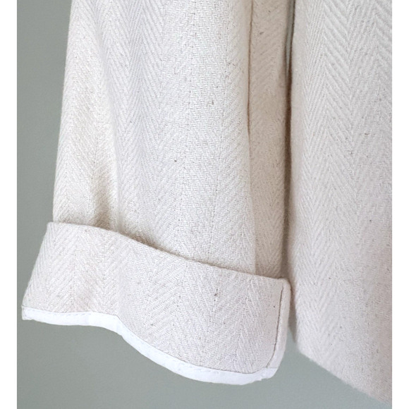 URBAN OUTFITTERS Size S Cream Linen Herringbone Blazer Jacket Neutral Minimalist - Picture 7 of 15